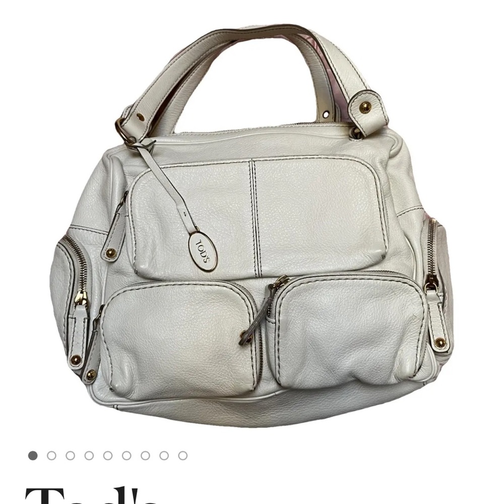 TOD’S Authentic Leather Cream/White Zippered Pockets Designer Satchel Bag
